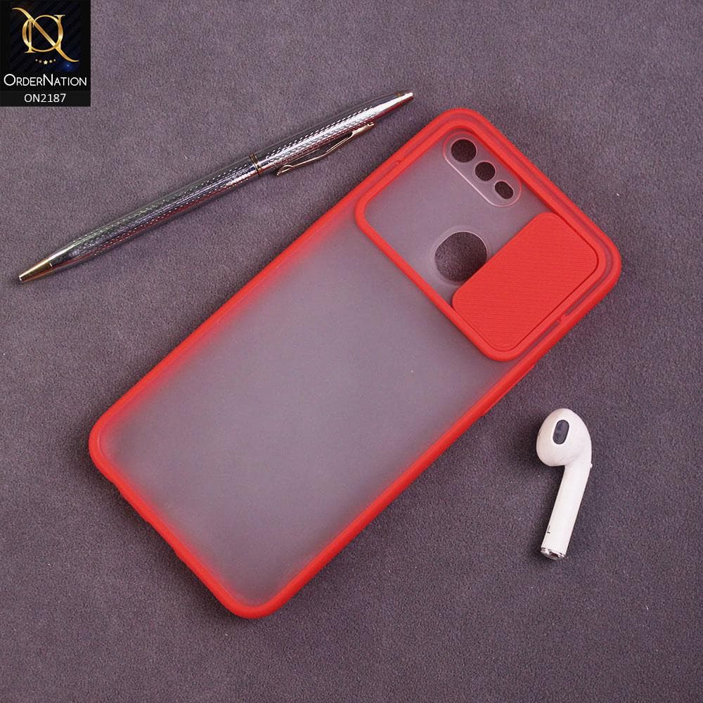 Oppo F9 / F9 Pro Cover - Red - Translucent Matte Shockproof Camera Slide Protection Case