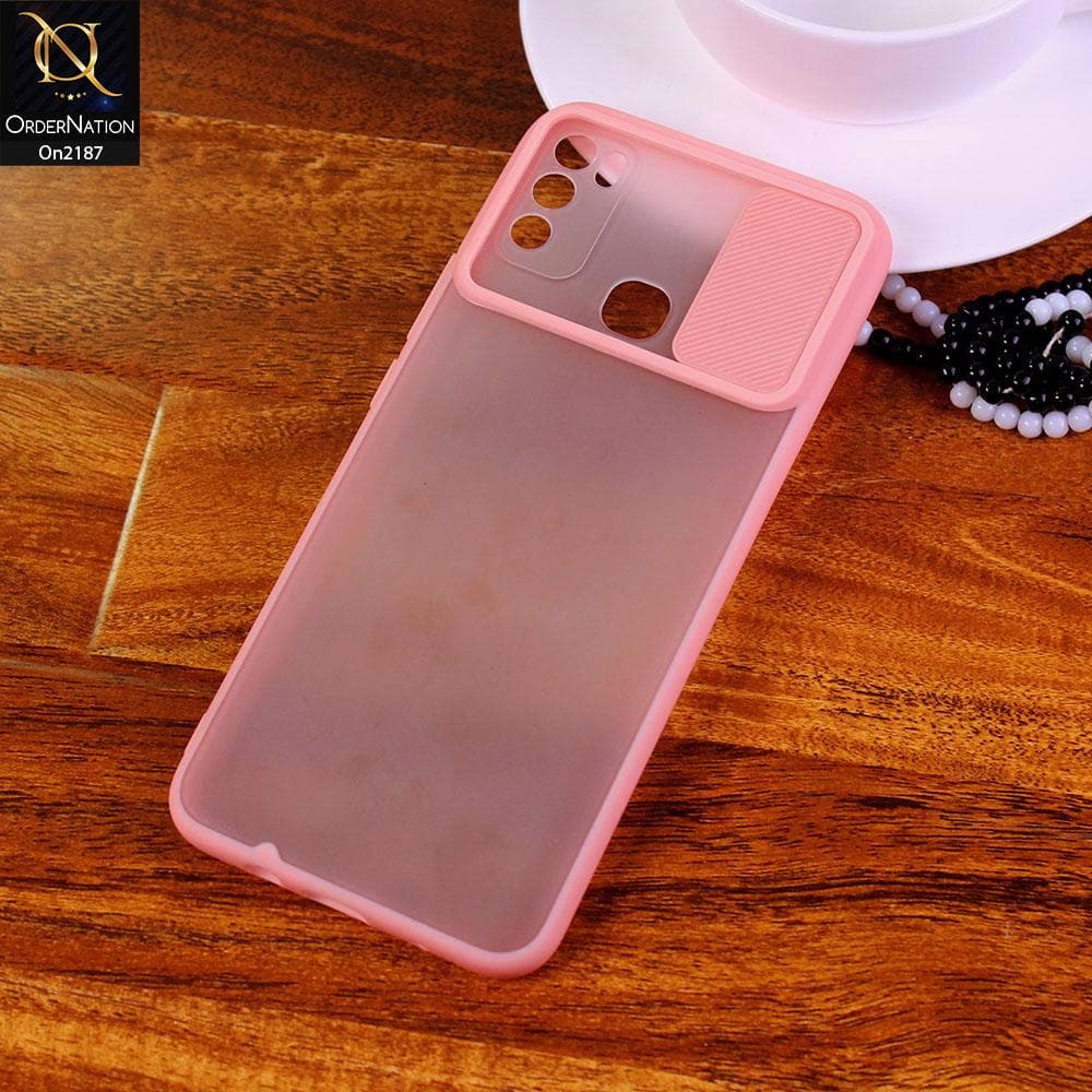 Infinix Hot 9 Play - Pink - Translucent Matte Shockproof Camera Slide Protection Case