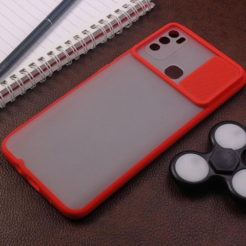 Infinix Hot 9 Play Cover - Red - Translucent Matte Shockproof Camera Slide Protection Case