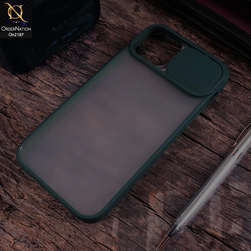 iPhone 12 Mini - Green - Translucent Matte Shockproof Camera Slide Protection Case