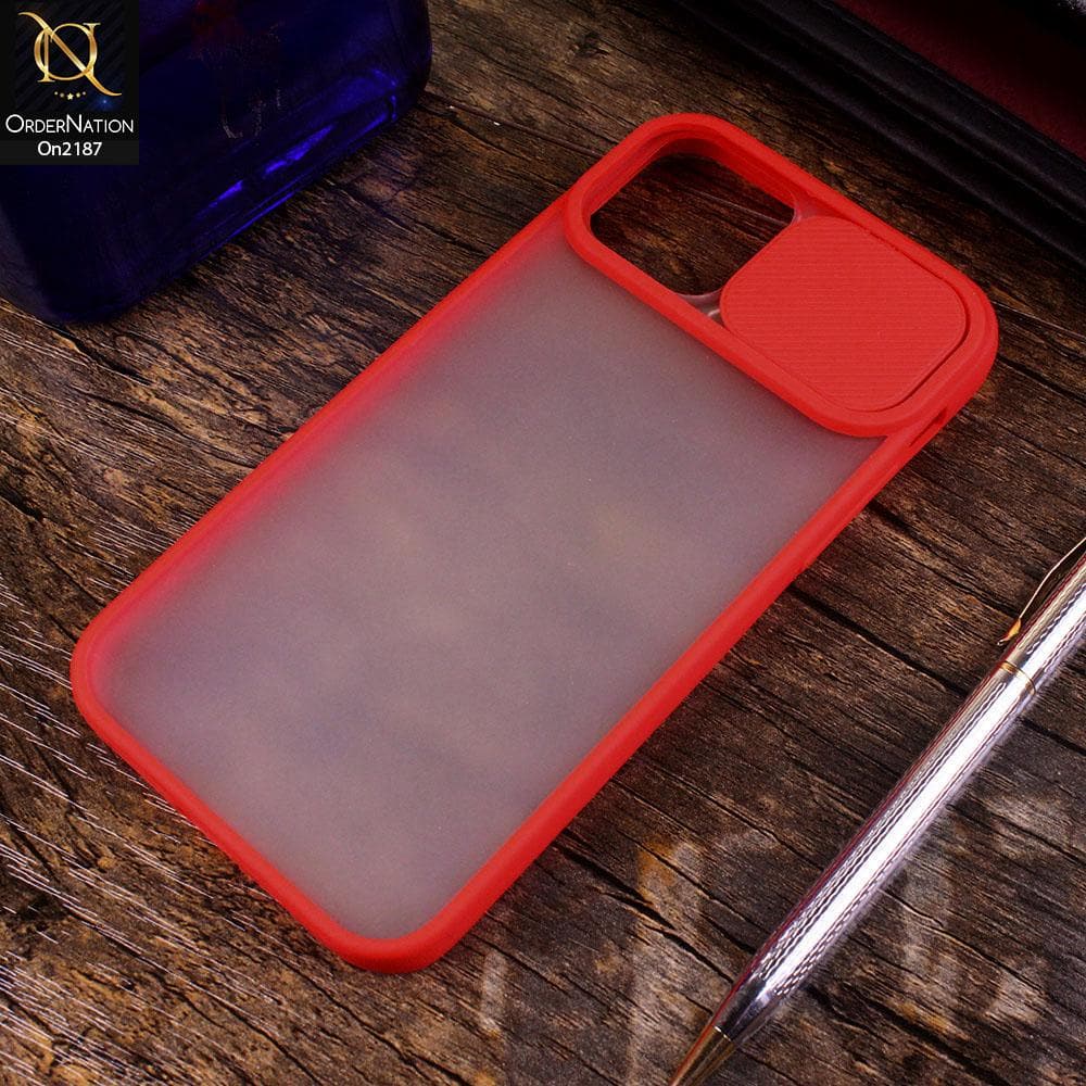 iPhone 12 Mini - Red - Translucent Matte Shockproof Camera Slide Protection Case