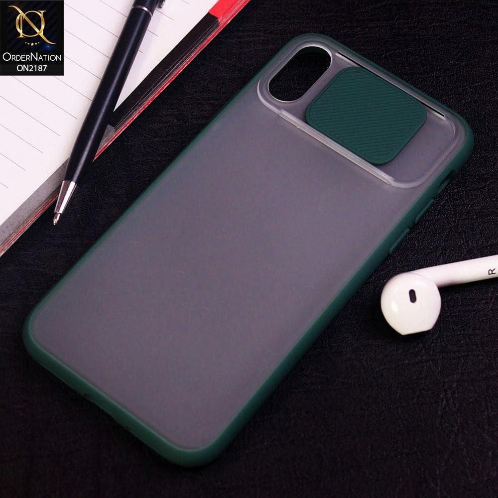 iPhone XS / X Cover - Green - Translucent Matte Shockproof Camera Slide Protection Case