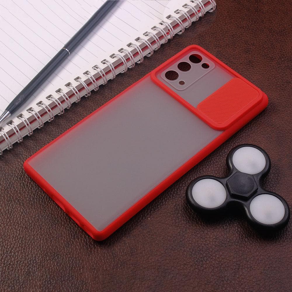 Samsung Galaxy Note 20 Cover - Red - Translucent Matte Shockproof Camera Slide Protection Case