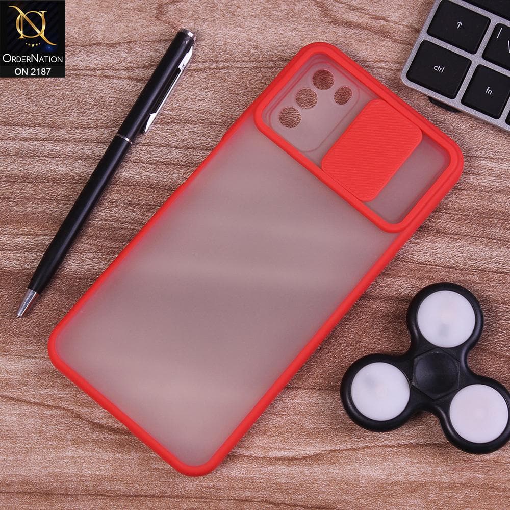 Xiaomi Poco M3 - Red - Translucent Matte Shockproof Camera Slide Protection Case