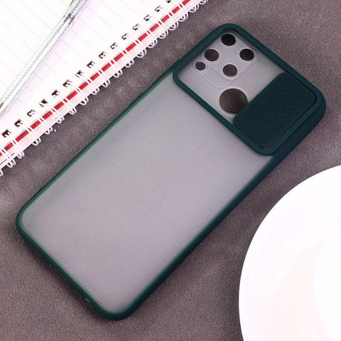 Realme C12 Cover - Green - Translucent Matte Shockproof Camera Slide Protection Case