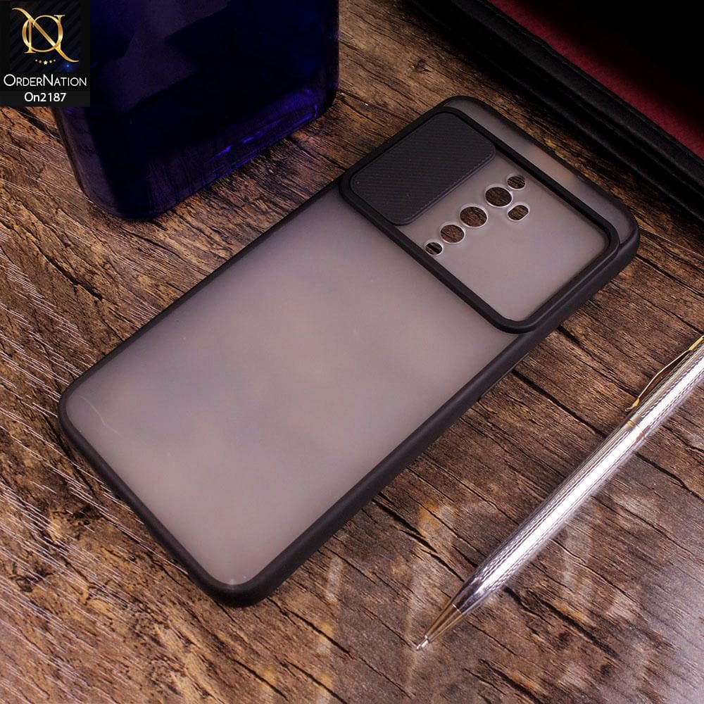 Oppo Reno 2F - Black - Translucent Matte Shockproof Camera Slide Protection Case