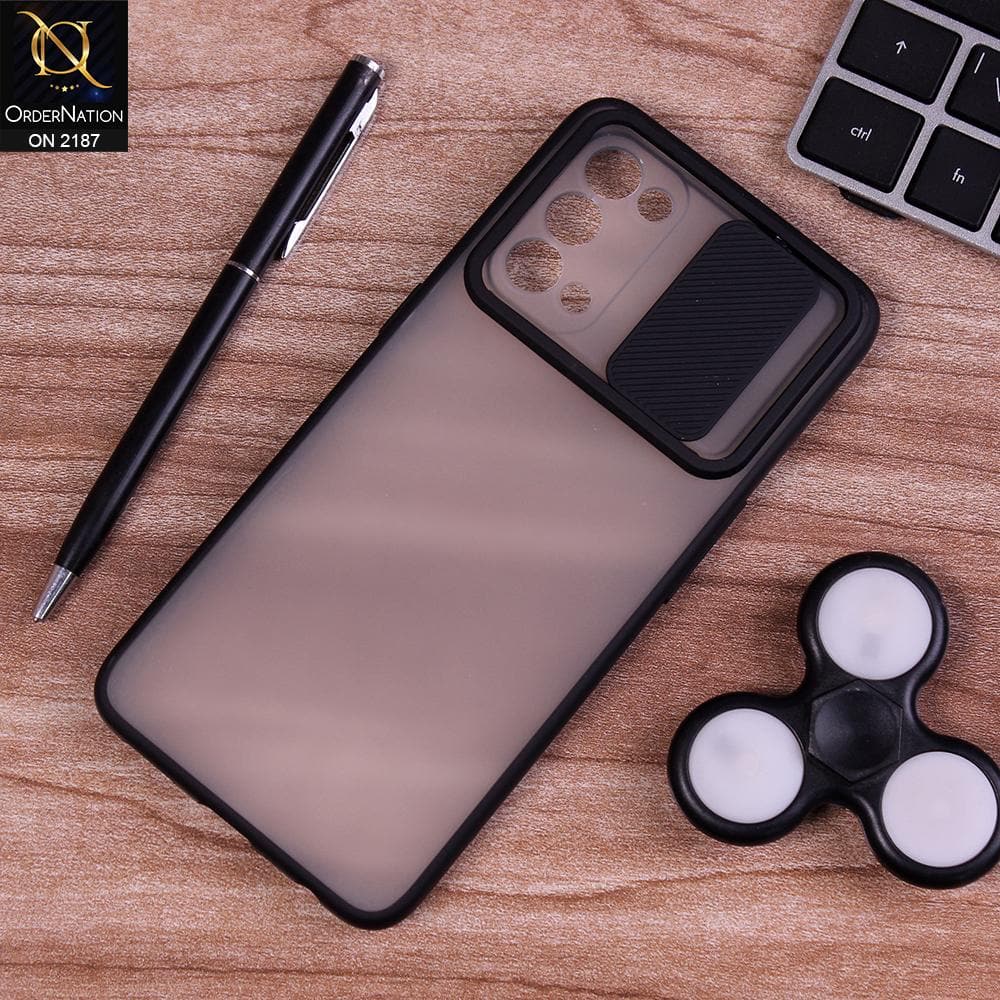 Oppo Reno 5 5G - Black - Translucent Matte Shockproof Camera Slide Protection Case