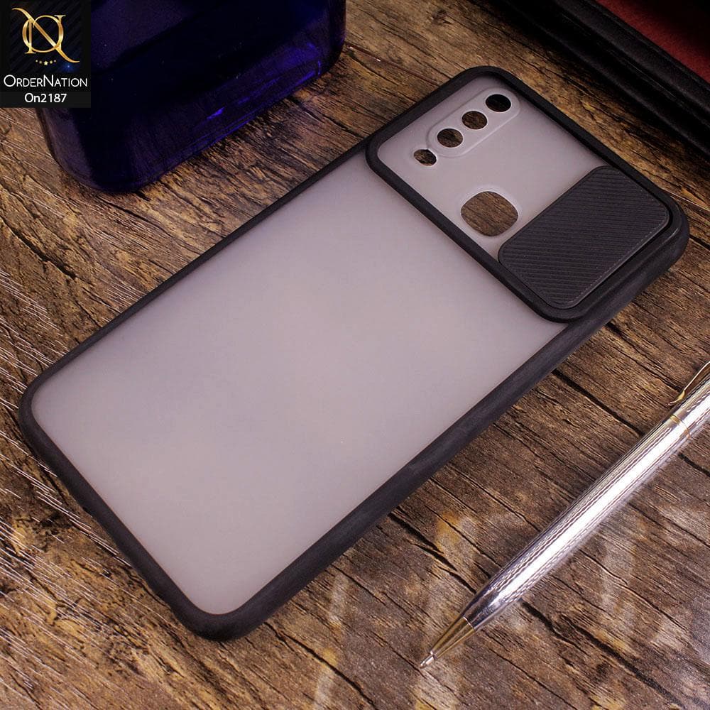 Vivo Y15 - Black - Translucent Matte Shockproof Camera Slide Protection Case