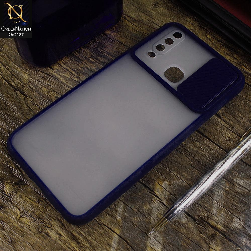 Vivo Y17 - Blue - Translucent Matte Shockproof Camera Slide Protection Case