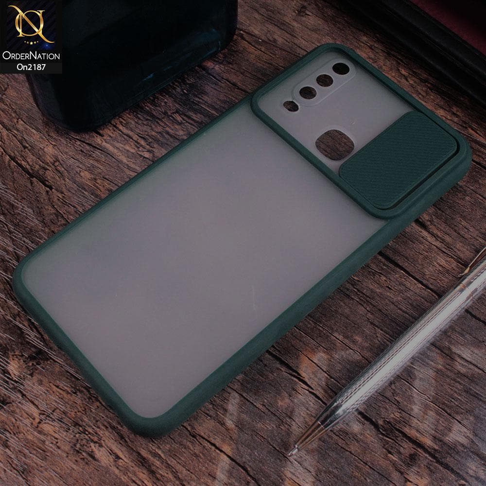 Vivo Y11 2019 - Green - Translucent Matte Shockproof Camera Slide Protection Case