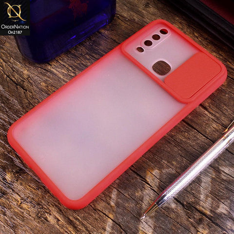 Vivo Y11 2019 - Red - Translucent Matte Shockproof Camera Slide Protection Case