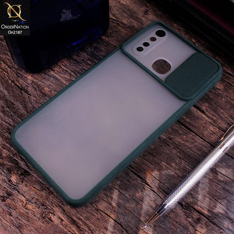 Vivo Y19 - Green - Translucent Matte Shockproof Camera Slide Protection Case