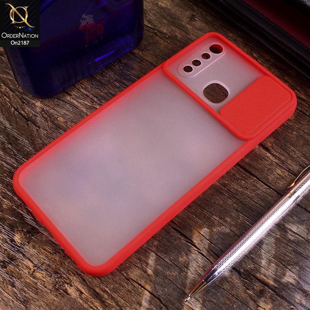 Vivo Y19 - Red - Translucent Matte Shockproof Camera Slide Protection Case