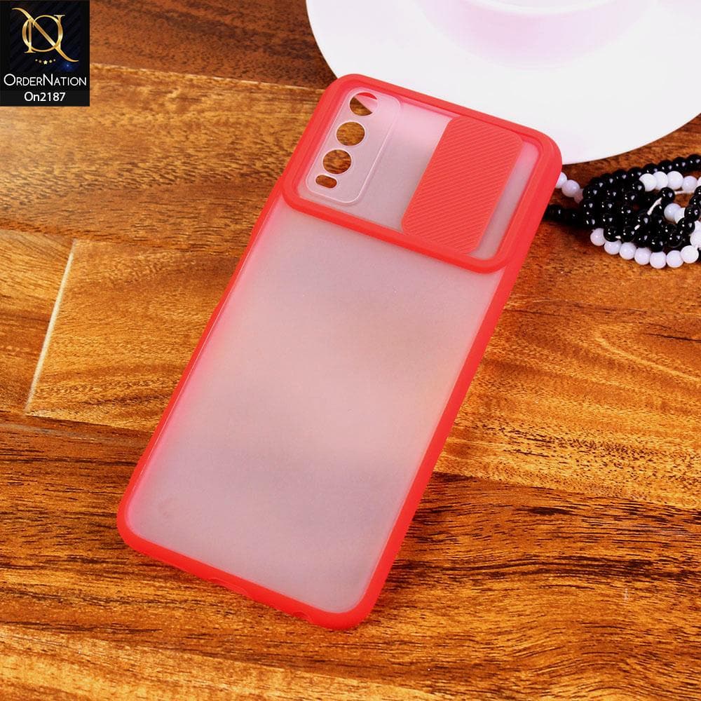 Vivo Y20 - Red - Translucent Matte Shockproof Camera Slide Protection Case