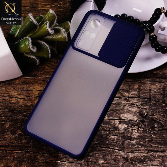 Vivo Y51s Cover - Blue - Translucent Matte Shockproof Camera Slide Protection Case