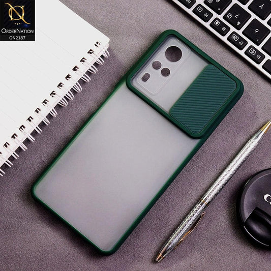 Vivo Y51 (2020 December) Cover - Green - Translucent Matte Shockproof Camera Slide Protection Case