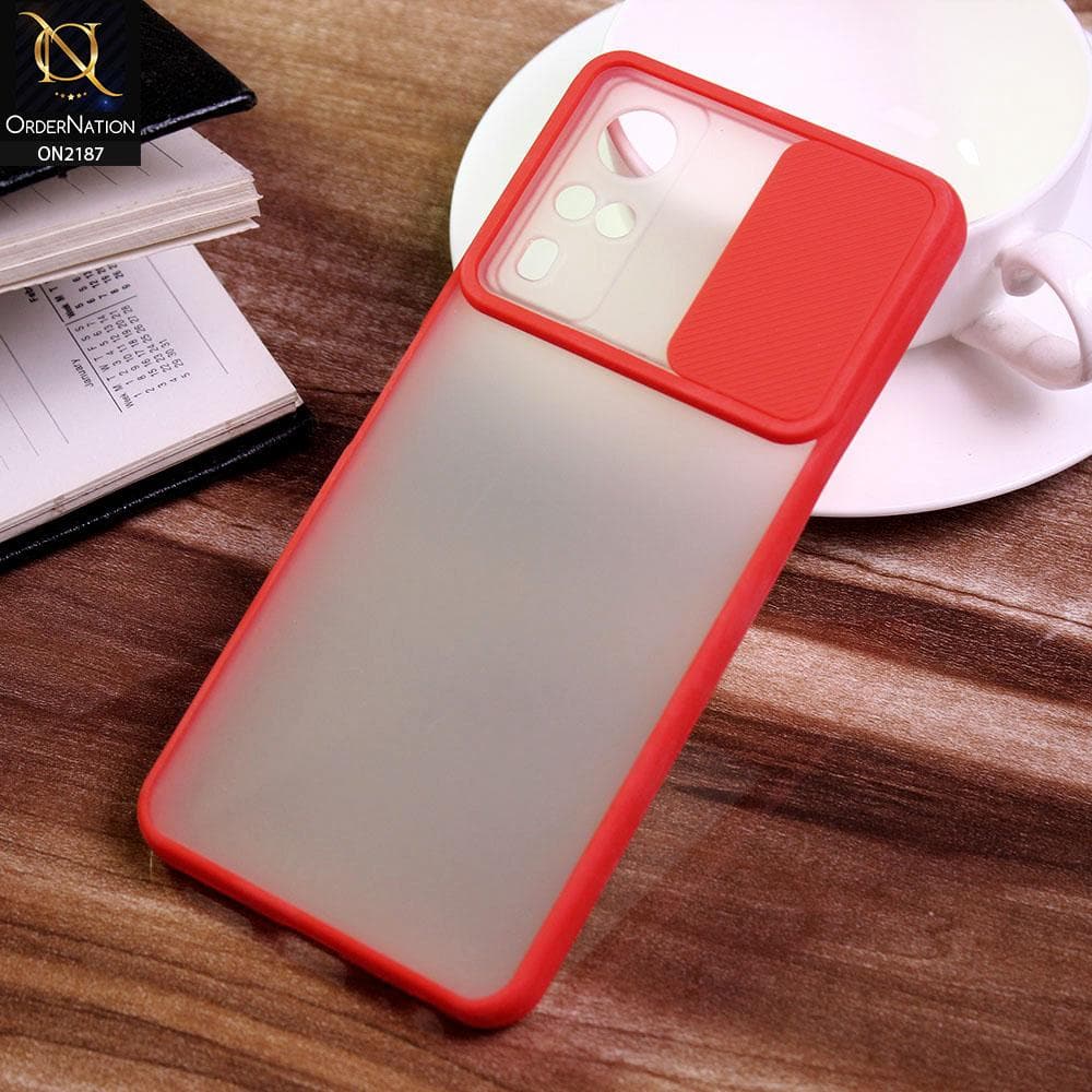 Vivo Y31 Cover - Red - Translucent Matte Shockproof Camera Slide Protection Case