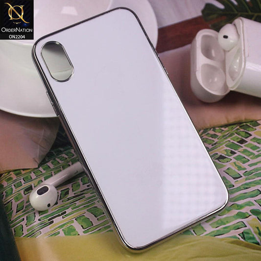 iPhone XS Max Cover - White -New Glossy Shiny Soft Border Back Glass Case
