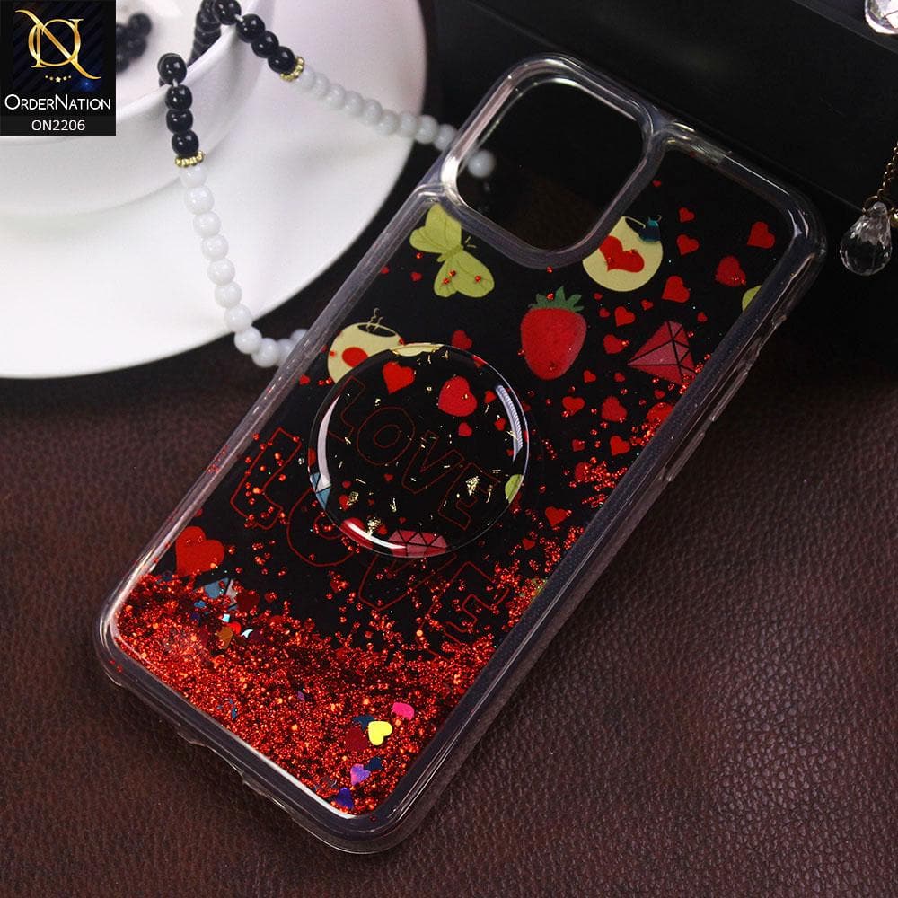 iPhone 11 Pro - Design 4 - New Elegant Liquid Glitter Soft Borders Case With  Holder