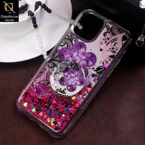 iPhone 11 Pro Max - Design 3 - New Elegant Liquid Glitter Soft Borders Case With  Holder