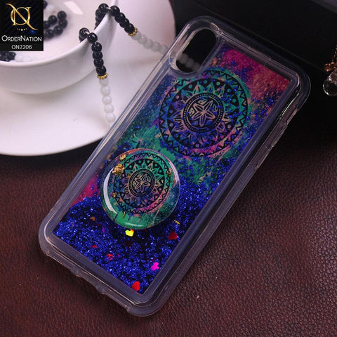 iPhone XS / X - Design 2 - New Elegant Liquid Glitter Soft Borders Case With  Holder