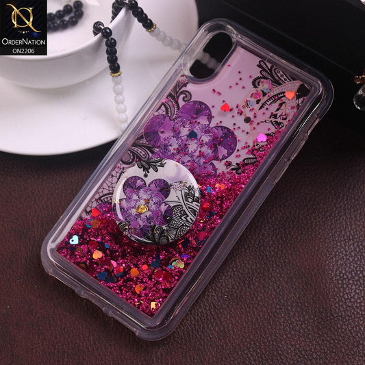 iPhone XS / X - Design 3 - New Elegant Liquid Glitter Soft Borders Case With  Holder