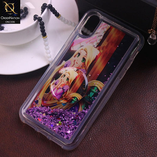 iPhone XS / X - Design 9 - New Elegant Liquid Glitter Soft Borders Case With  Holder