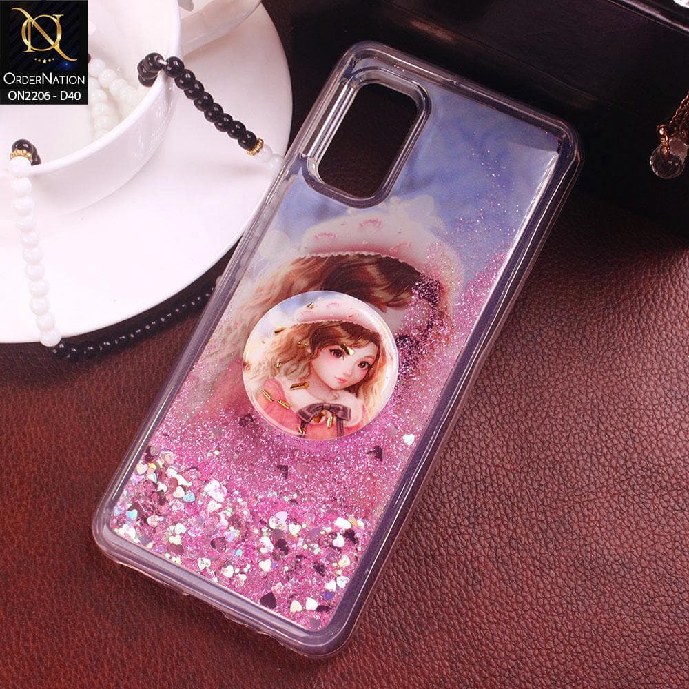 Vivo V19 Neo Cover - Design 40 - New Elegant Liquid Glitter Soft Borders Case With  Holder