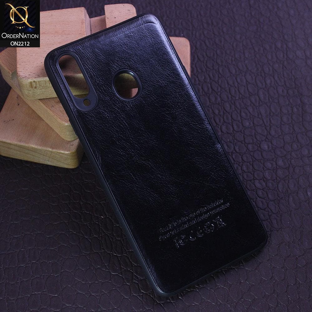 Samsung Galaxy A20s Cover - Black - Leather Texture Soft TPU Case