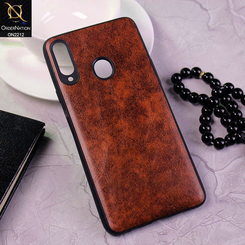 Samsung Galaxy A20s Cover - Light Brown - Leather Texture Soft TPU Case