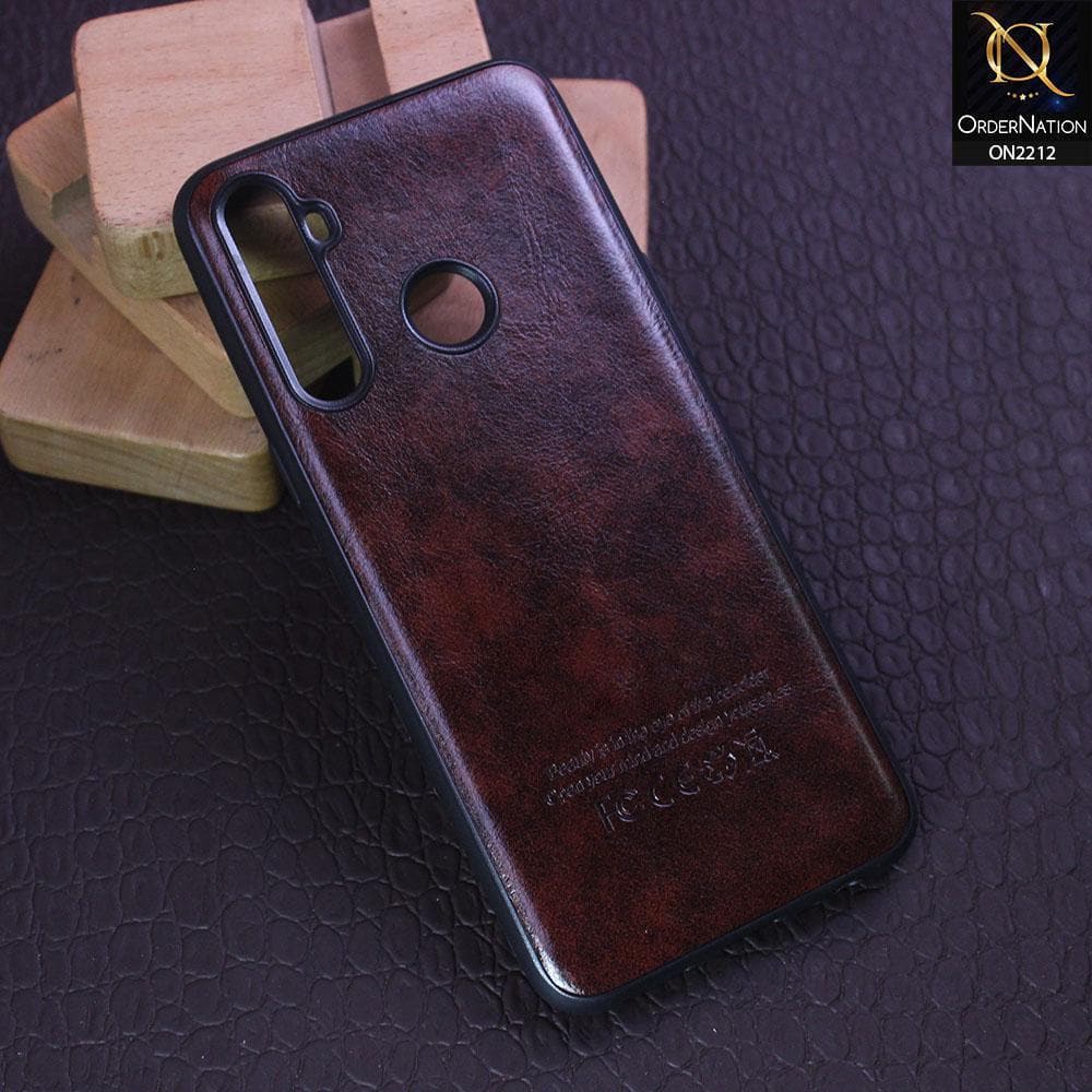 Realme 5i Cover - Dark Brown - Leather Texture Soft TPU Case