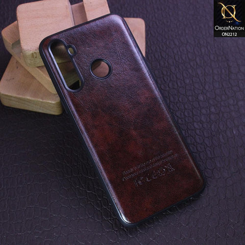 Realme 5s Cover - Dark Brown - Leather Texture Soft TPU Case