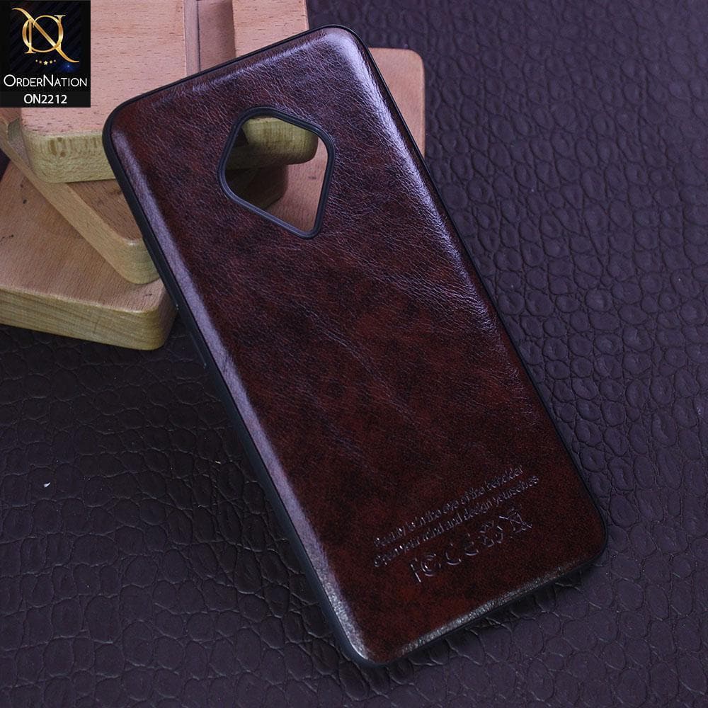 Vivo Y51 (2020 September) Cover - Dark Brown - Leather Texture Soft TPU Case