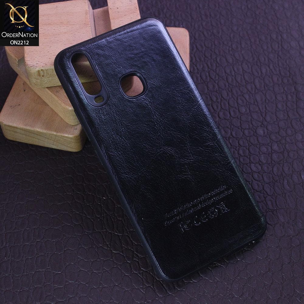 Vivo Y12 Cover - Black - Leather Texture Soft TPU Case