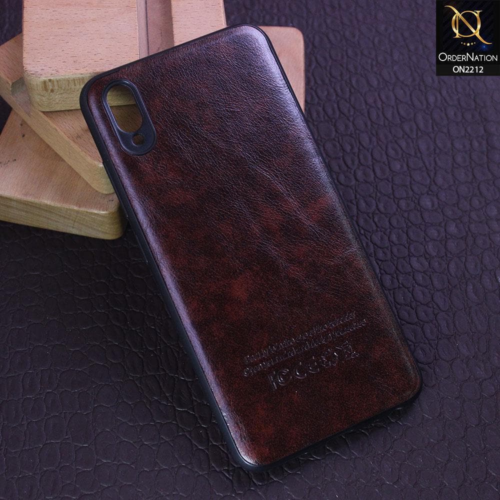 Vivo Y91 / Y95 Cover - Dark Brown - Leather Texture Soft TPU Case