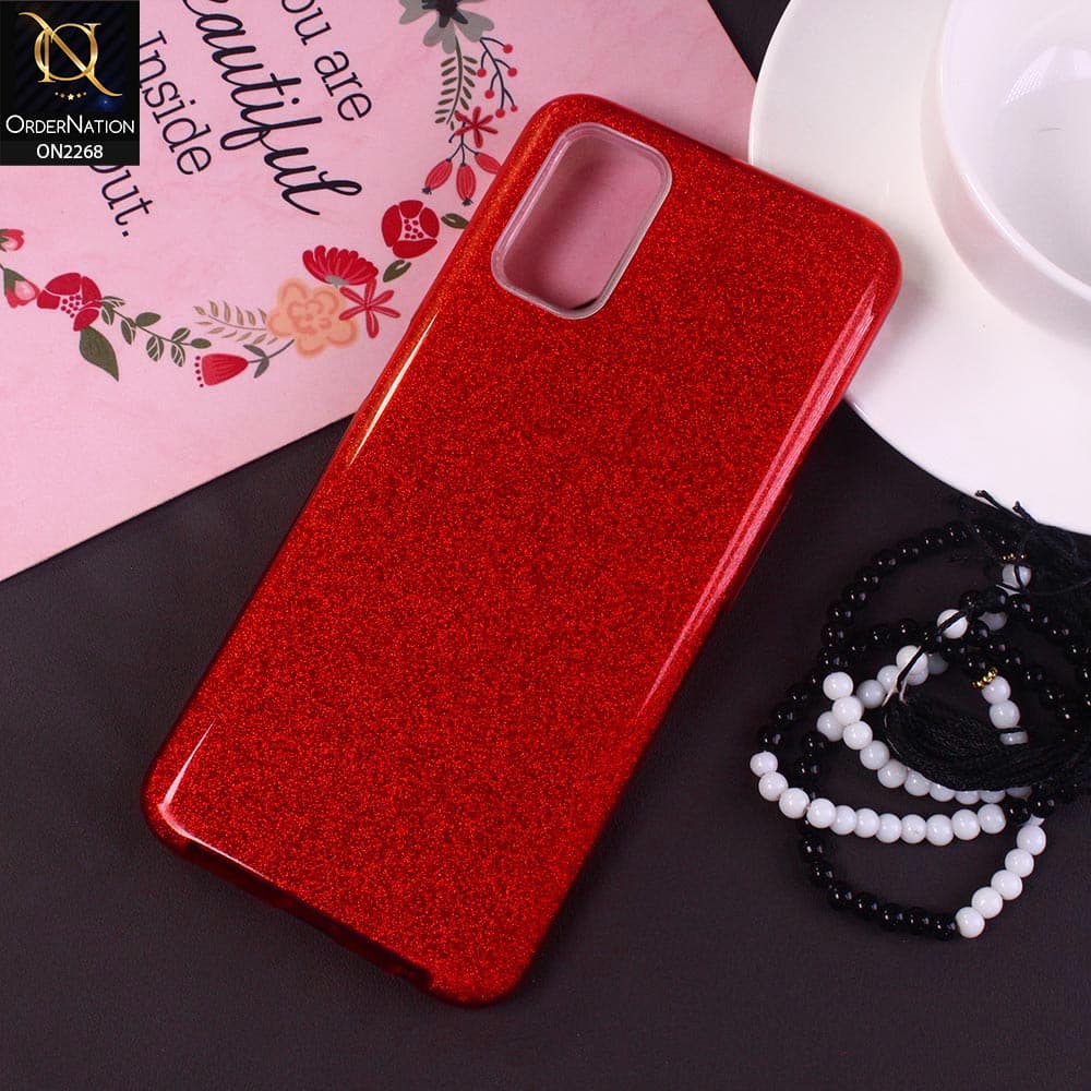 Oppo A92 Cover - Red -Sparkel Glitter Bling Hybrid Soft Protective Case Gillter Does Not Move