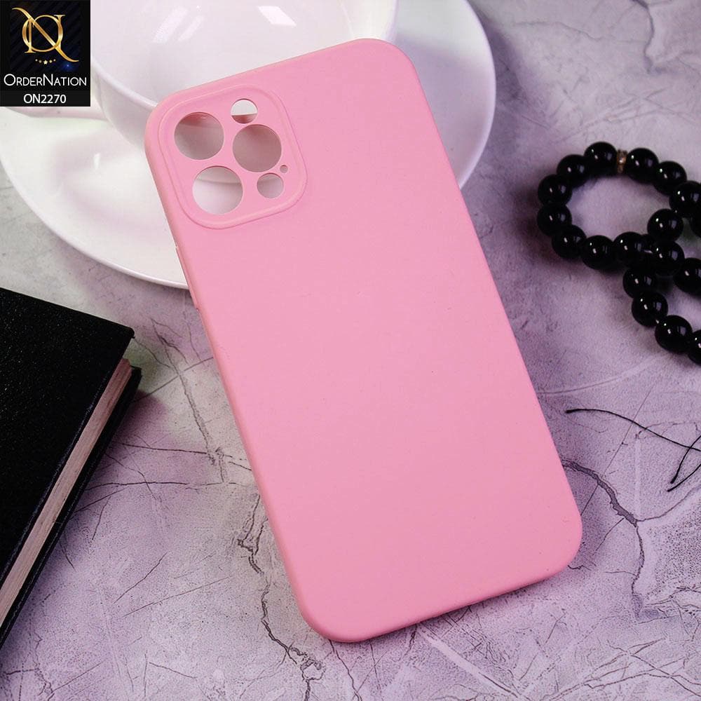 iPhone 12 Pro Cover - Pink - Design2 - Silicon Matte Candy Color Soft Case