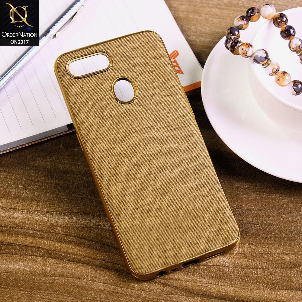 Oppo A7 Cover - Golden - Electroplating Shiny Border Leather Texture Soft Case