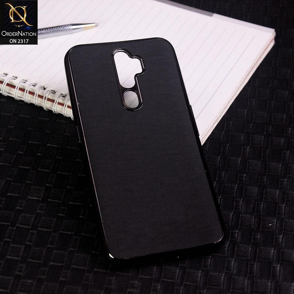 Oppo A9 2020 Cover - Black - Electroplating Shiny Border Leather Texture Soft Case