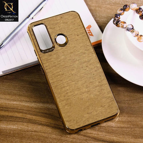 Infinix Hot 9 Pro Cover - Golden - Electroplating Shiny Border Leather Texture Soft Case