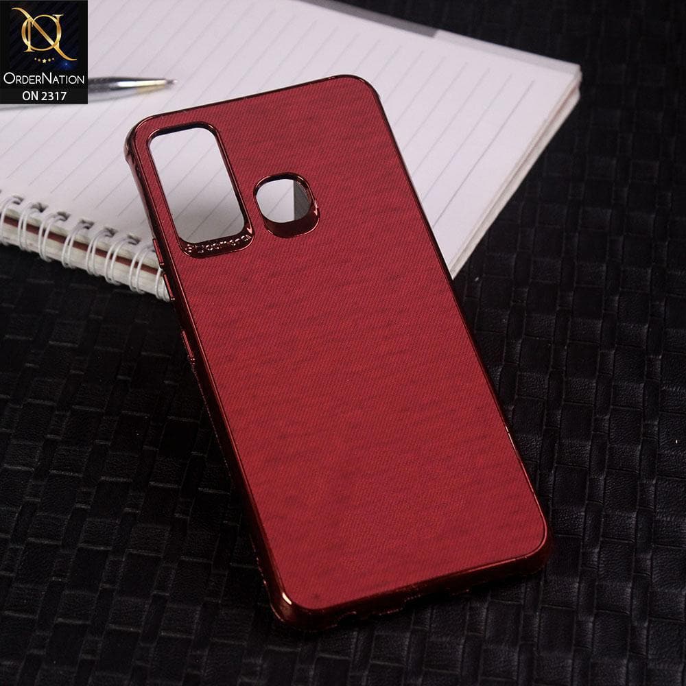 Tecno Camon 15 Cover - Red - Electroplating Shiny Border Leather Texture Soft Case