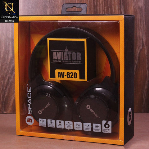 Wireless Headphone - Black - Space Aviator Foldable Wireless On-Ear Headphones AV-620