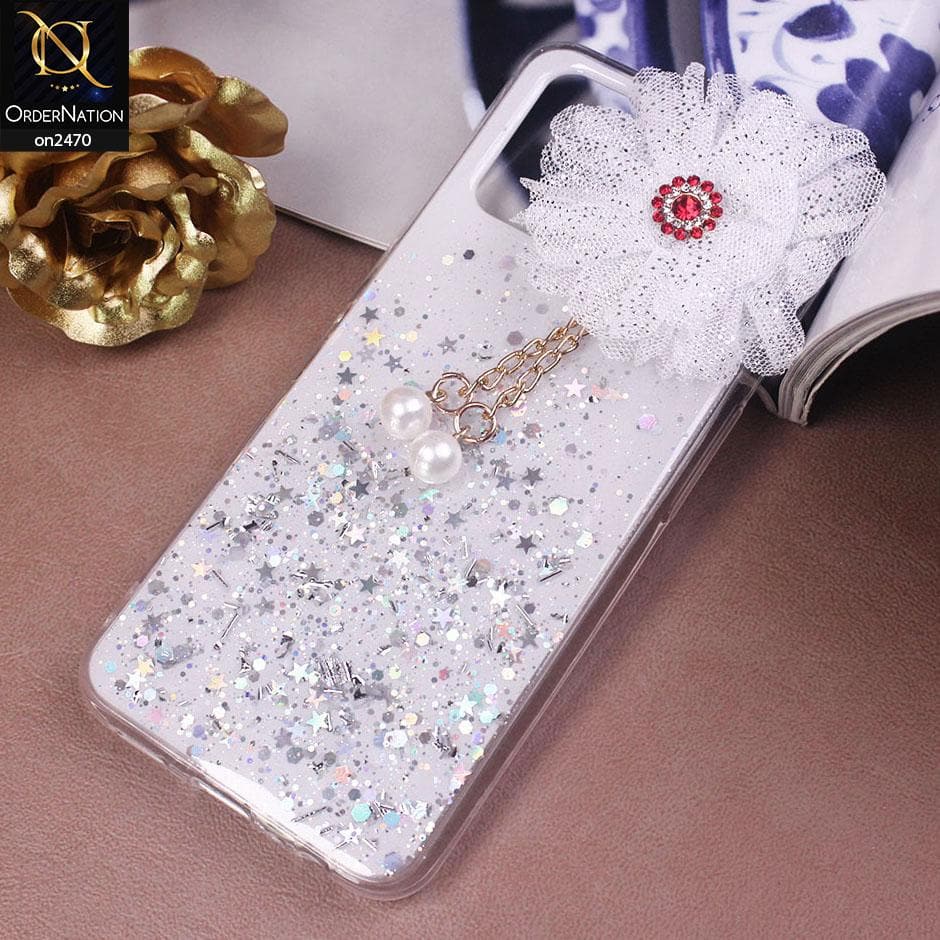 Oppo A72 Cover - Design 1  - Fancy Flower Bling Glitter Rinestone Soft Case - Glitter Does Not Move