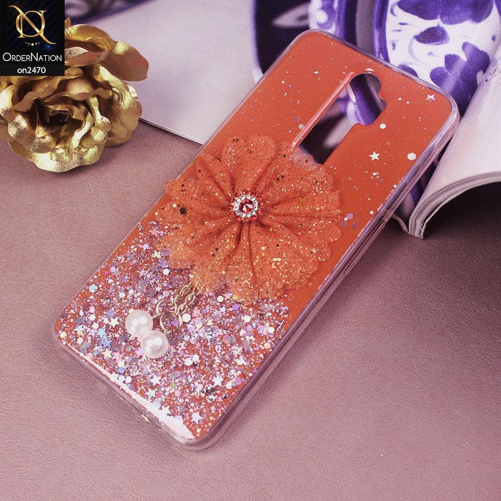 Oppo A5 2020 Cover - Design 5  - Fancy Flower Bling Glitter Rinestone Soft Case - Glitter Does Not Move