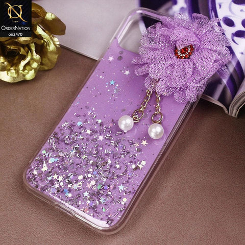 iPhone 11 Pro Max Cover - Design 2  - Fancy Flower Bling Glitter Rinestone Soft Case - Glitter Does Not Move