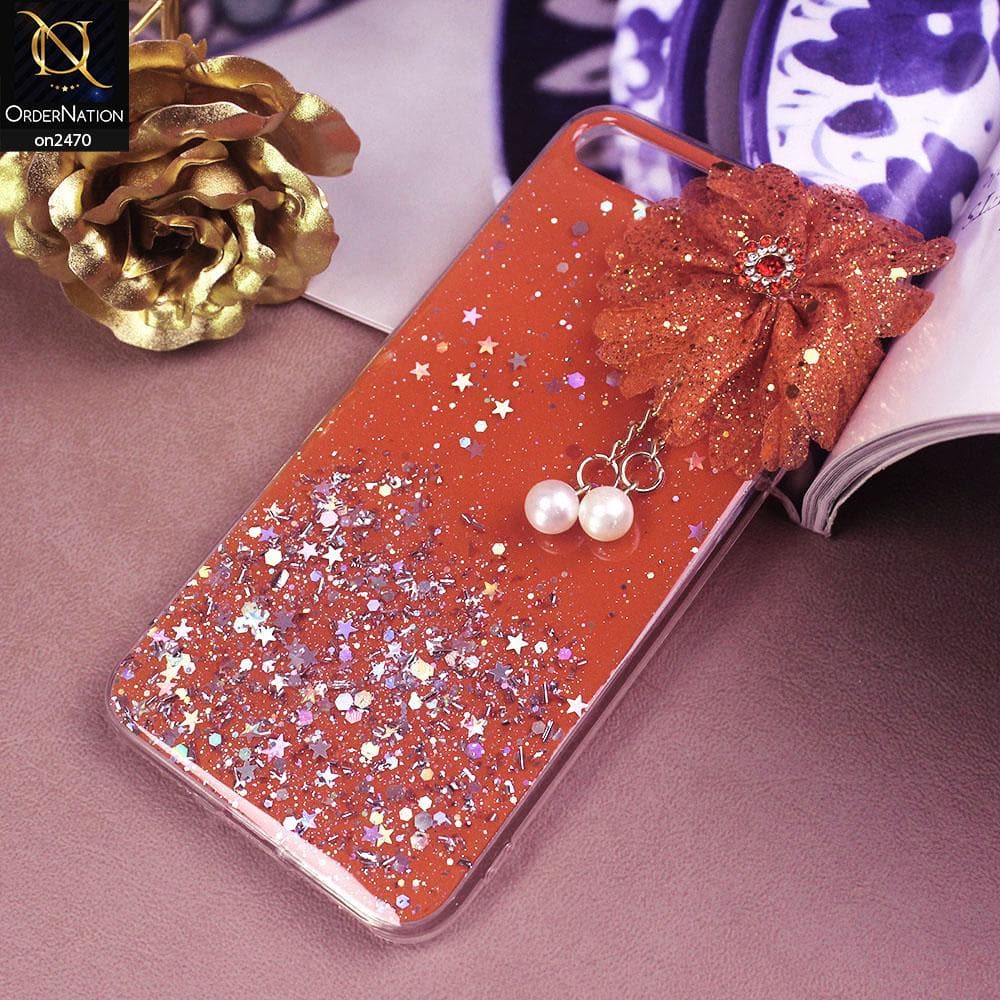 iPhone 8 Plus / 7 Plus Cover - Design 5  - Fancy Flower Bling Glitter Rinestone Soft Case - Glitter Does Not Move