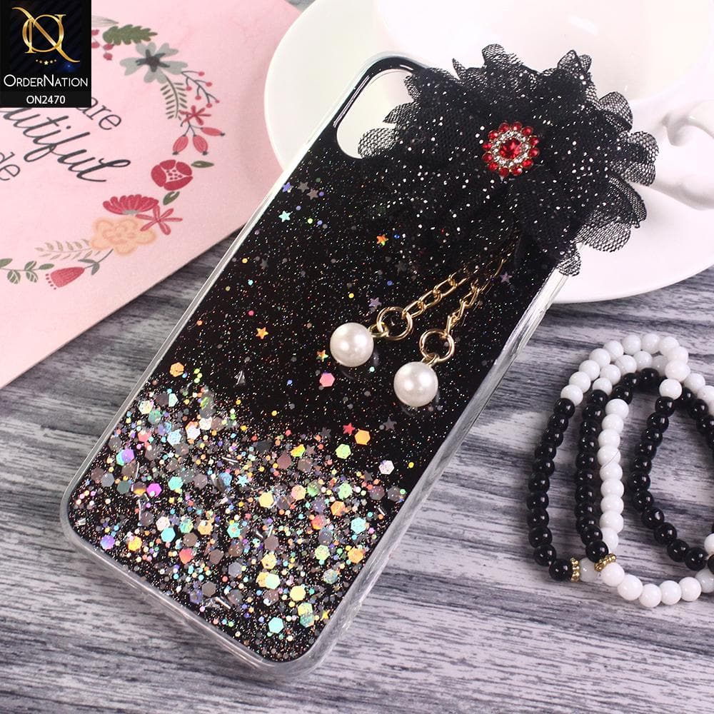 iPhone XS / X Cover - Design 6 - Fancy Flower Bling Glitter Rinestone Soft Case - Glitter Does Not Move