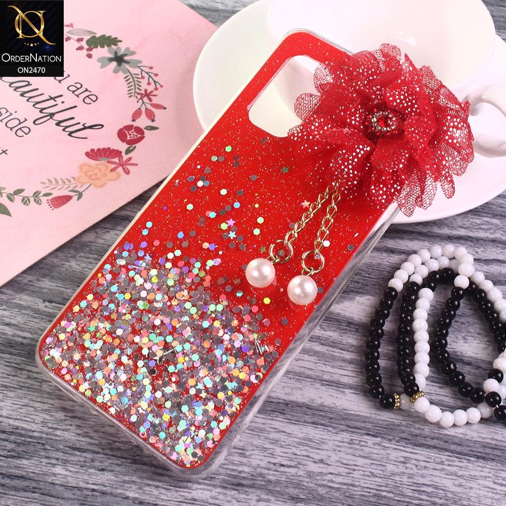 Vivo V17 Cover - Design 7 - Fancy Flower Bling Glitter Rinestone Soft Case - Glitter Does Not Move