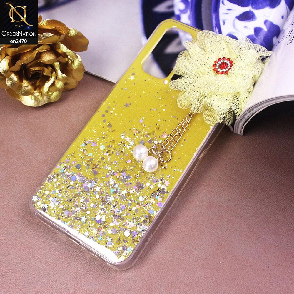 Vivo Y50 Cover - Design 4  - Fancy Flower Bling Glitter Rinestone Soft Case - Glitter Does Not Move