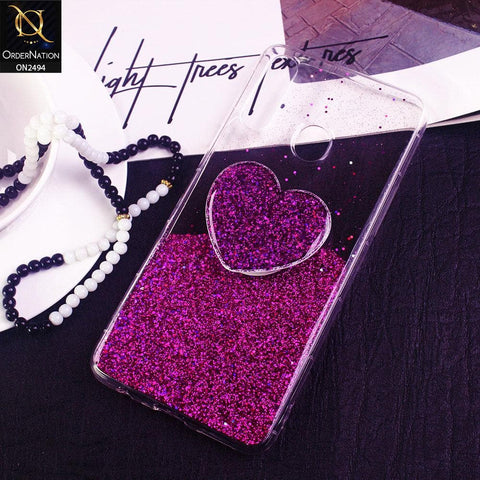 Samsung Galaxy A10s  Cover - Design 6 - Stylish Bling Glitter Soft Case With Heart Mobile Holder - Glitter Does Not Move